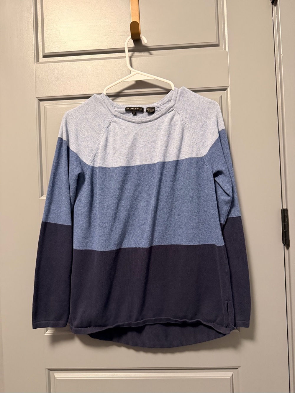 JEANNE PIERRE Blue Knit Crewneck Top SMALL